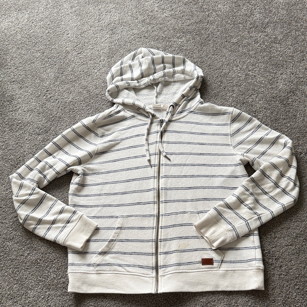 Roxy White and Blue Striped Zip-Up Sweater